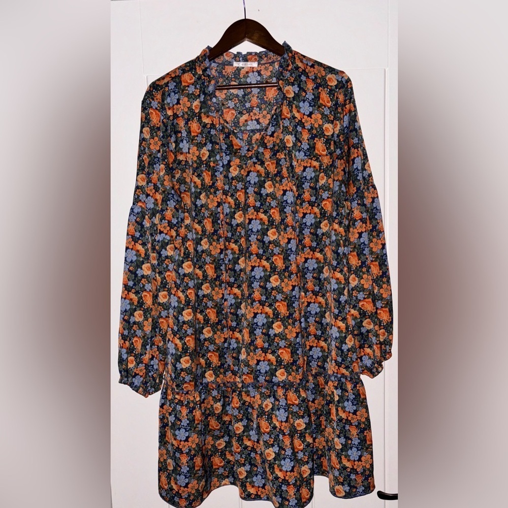 Women Botanical Floral‎ Chiffon Mini Dress Boho Cottagecore Prairie Flowy XL